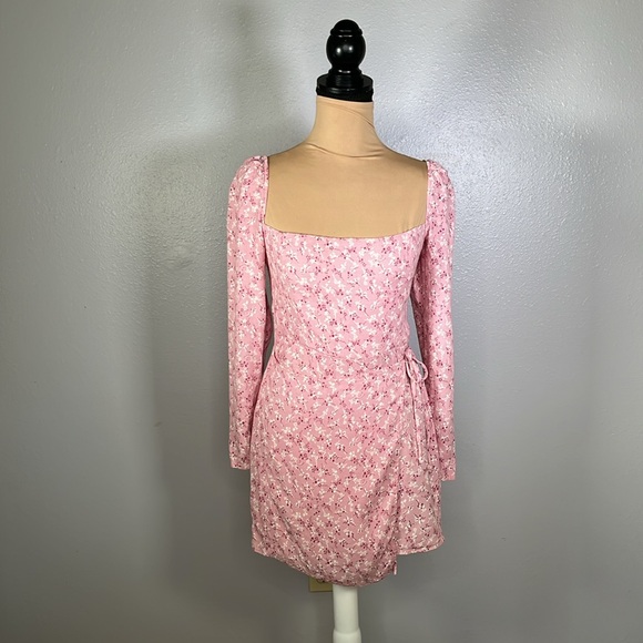 Reformation pink ditsy floral print longsleeve dress 6 coquette feminine brunch - Picture 3 of 16